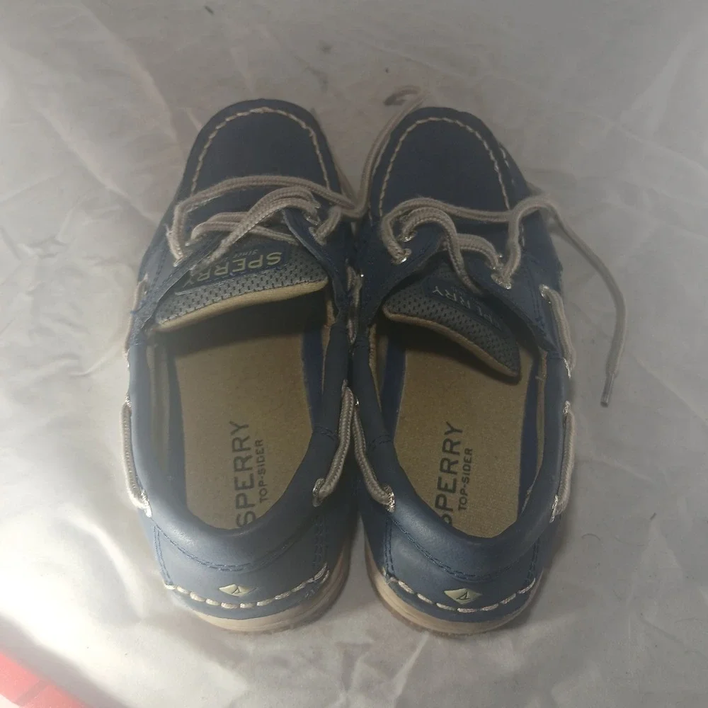 Sperry Billfish Boys Boat Shoes Navy Blue Leather Lace‎ Up Size 2.5 M